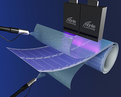 UV adhesive with low WVTR is sprayed on OPV lamination